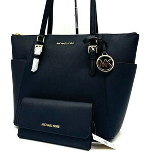 Michael Kors Large Charlotte Tote Bag & Large Trifold Wallet Black/Gold